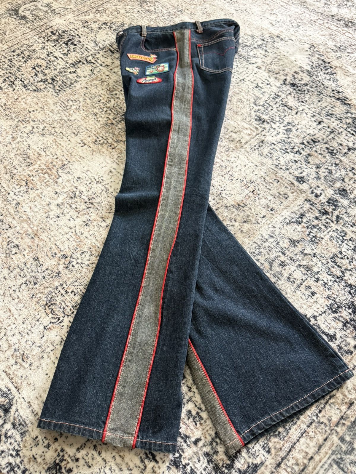 Hysteric Glamour 2000s Angel Blue Kawaii Side Panel Patched Flared Jeans Y2K Size US 28 / EU 44 - 3 Thumbnail