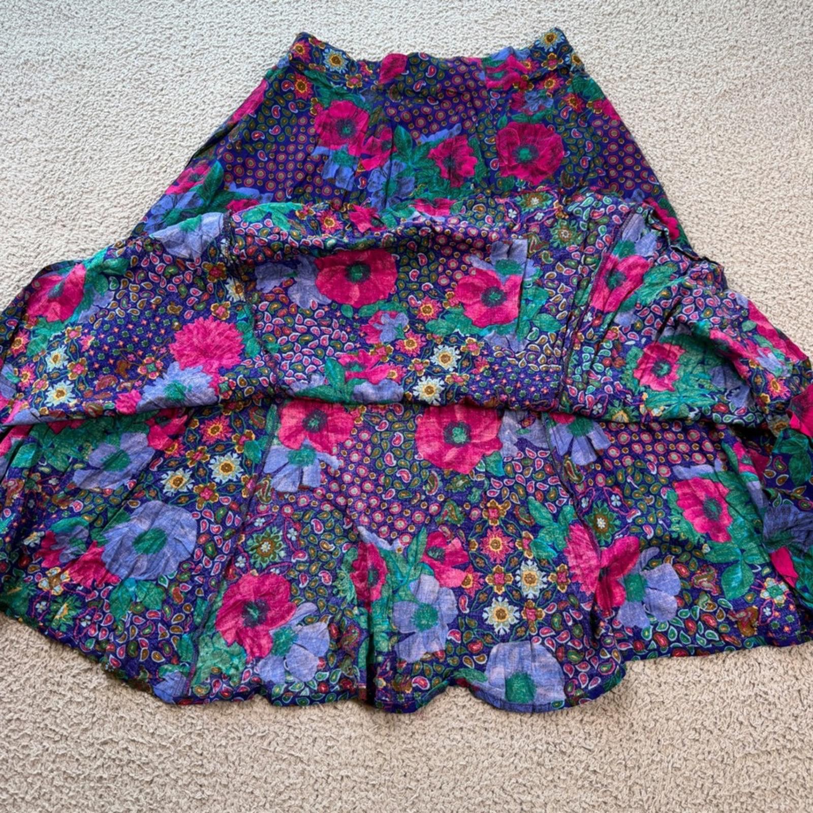 Other Vintage 90s Floral Rayon Midi Skirt Made in USA Petite 10 Size 32" / US 10 / IT 46 - 5 Thumbnail