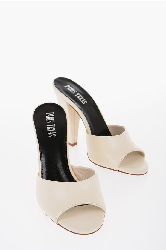 image of Paris Texas Open Toe Leather Olivia Mules Heel Shoes 11Cm in Beige, Women's (Size 9)