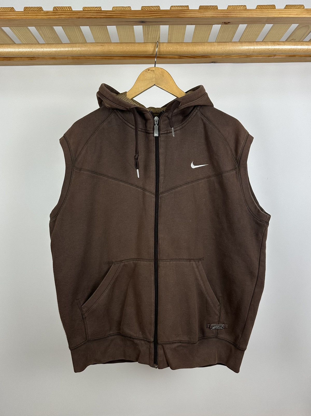 Nike × Vintage Vintage NIKE Hooded Brown Vest Swoosh Drill Size US L / EU 52-54 / 3 - 1 Thumbnail