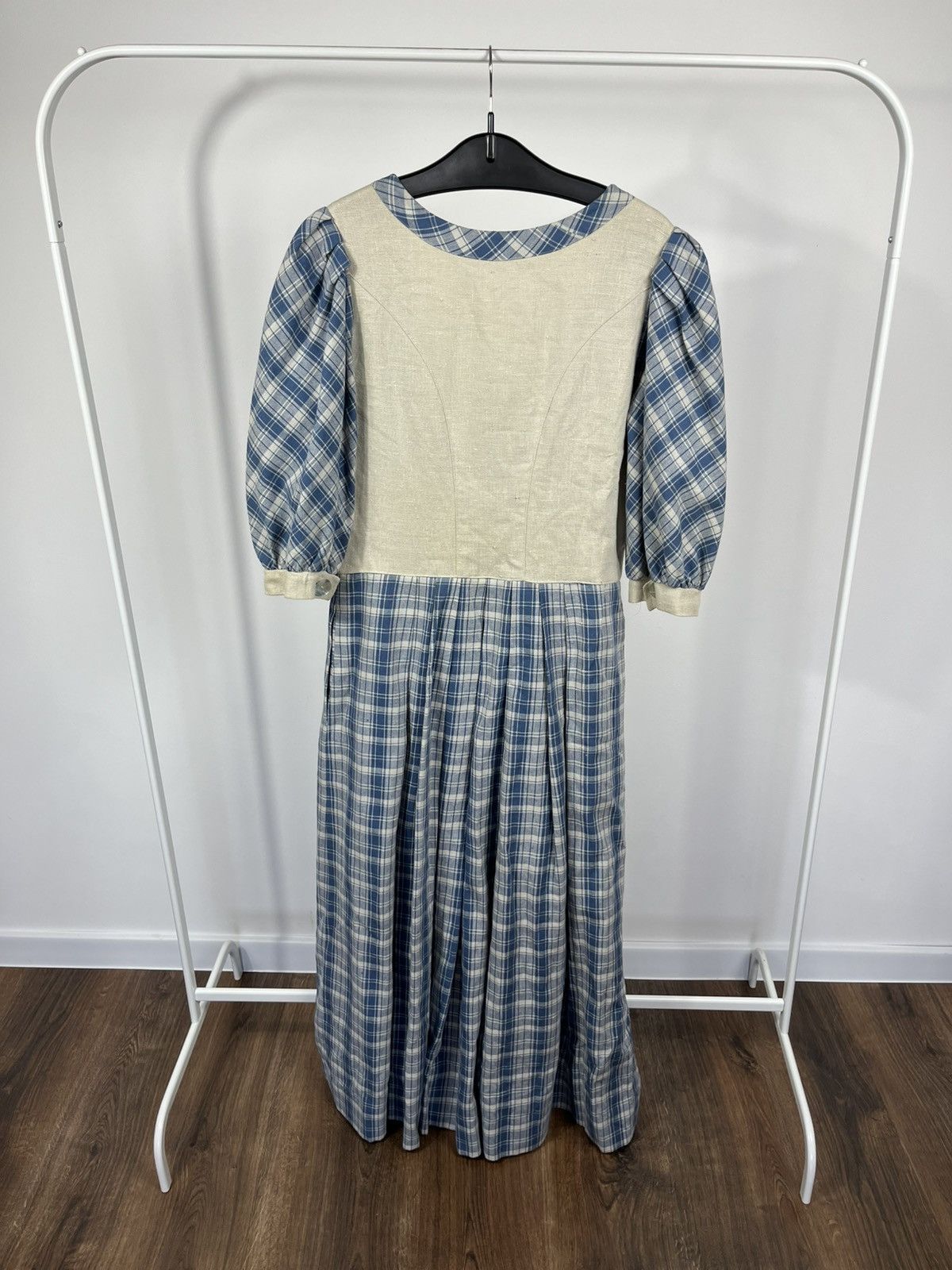 Other Vintage Dirndl Style Dress Blue Plaid Linen Folk Maxi Dress Size M / US 6-8 / IT 42-44 - 11 Thumbnail
