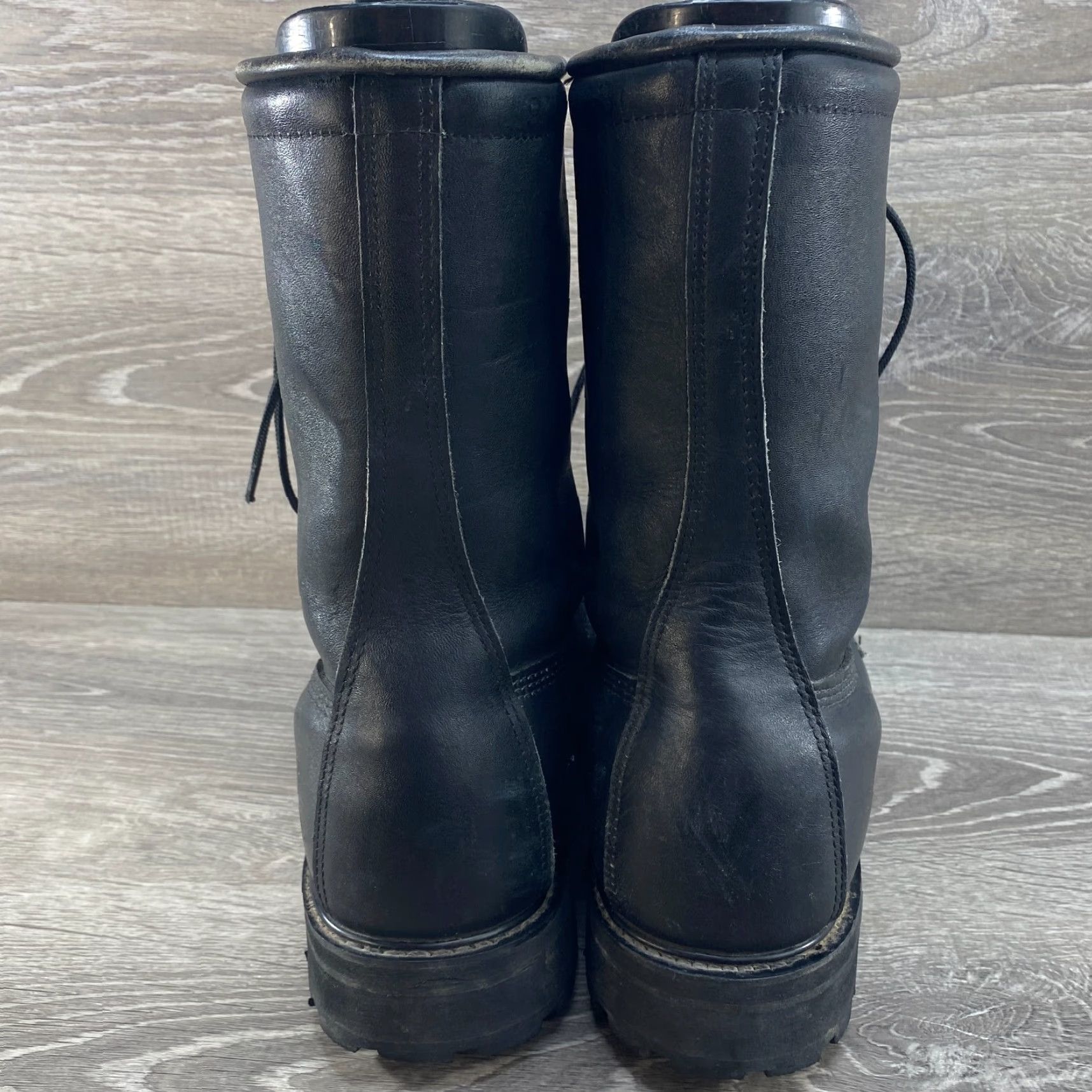 Vintage Military Combat Black Leather Lace Up Round Toe Boots Mens Size 9 W Vibram Sole Size US 9 / EU 42 - 6 Thumbnail