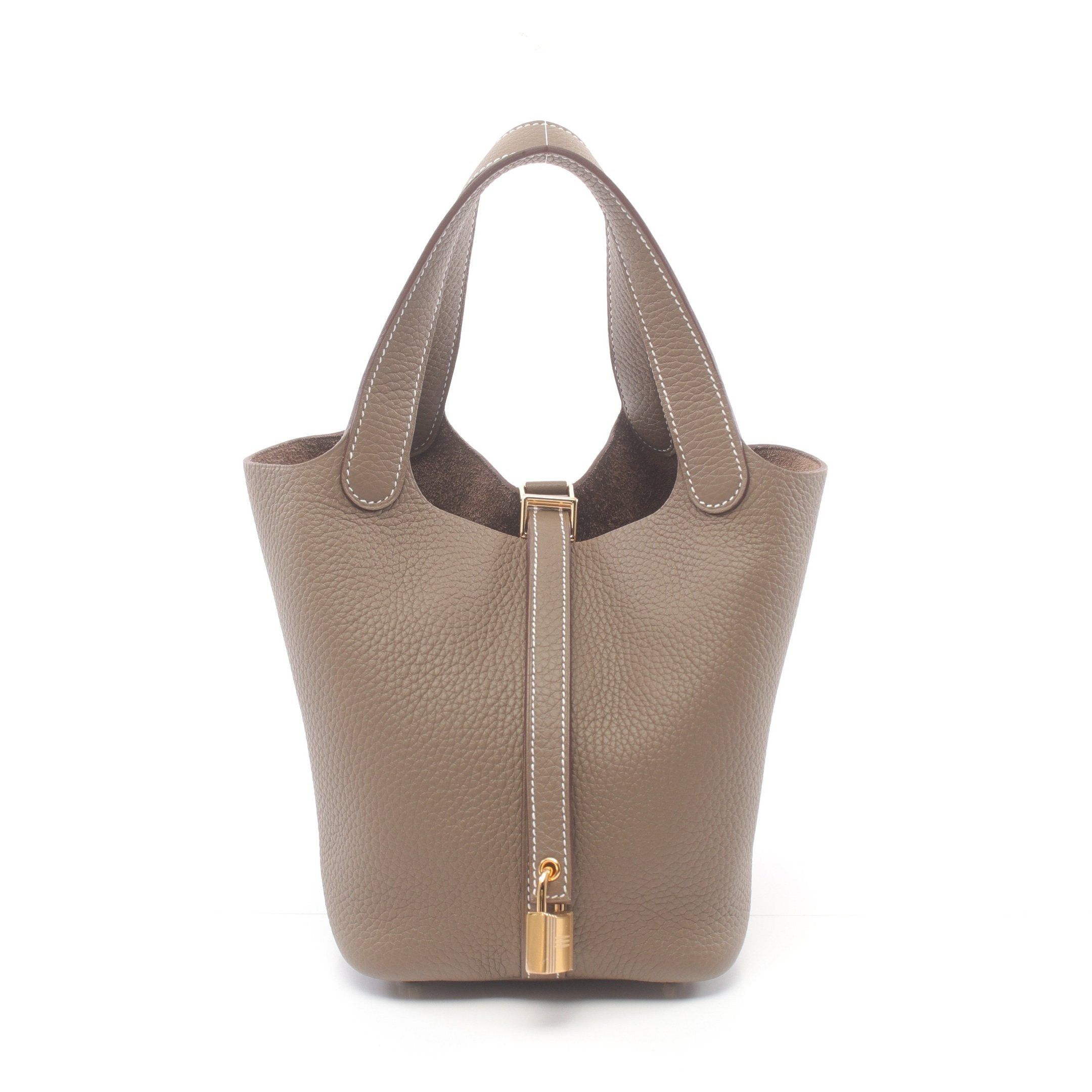 Hermes Hermes Picotan Lock Pm Etoupe Handbag Clemence Leather Gray Brown Gold Hardware Double Engraved Size ONE SIZE - 1 Thumbnail