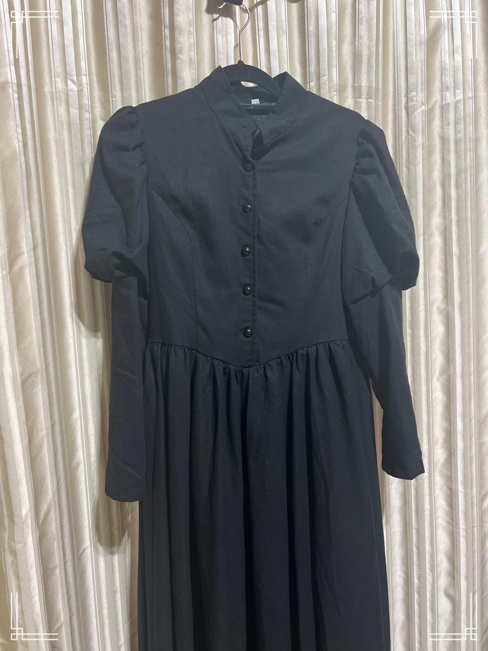 Designer Vintage-Inspired Black Button-Up Long Sleeve Dress Size M / US 6-8 / IT 42-44 - 2 Thumbnail