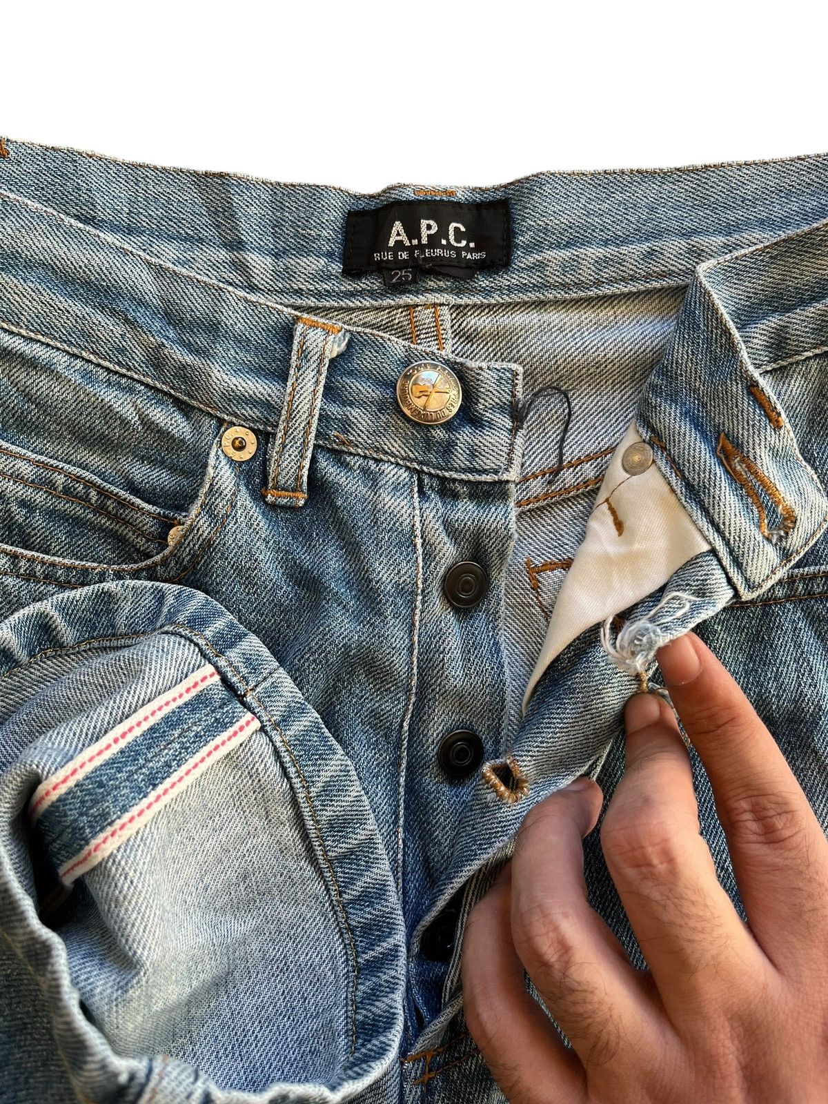 A.P.C. Vintage APC Rue De Fleurus Paris Selvedge Distressed Jeans Size 22" - 3 Thumbnail