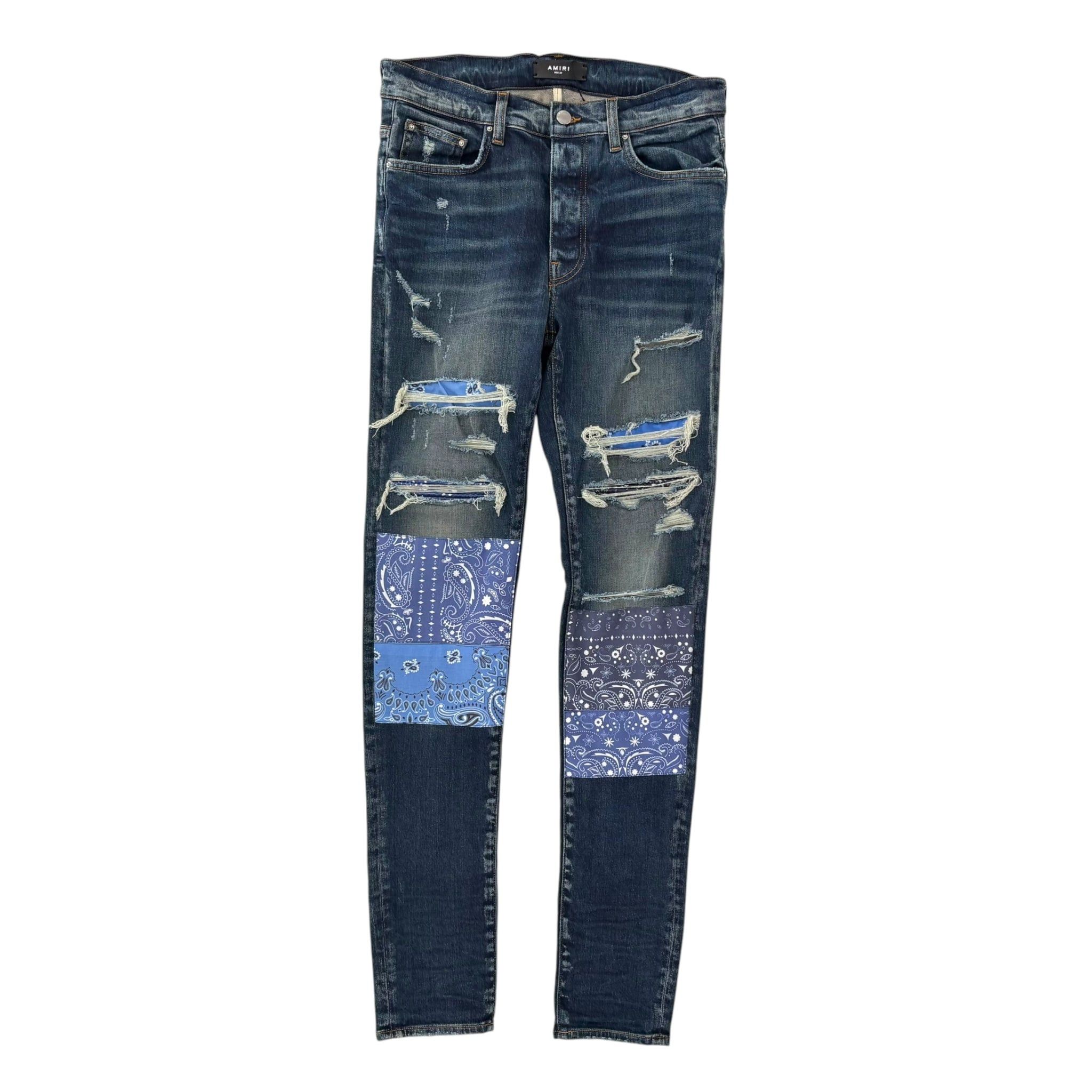 Amiri Blue Bandana Knee Patch Jeans Size US 32 / EU 48 - 1 Thumbnail