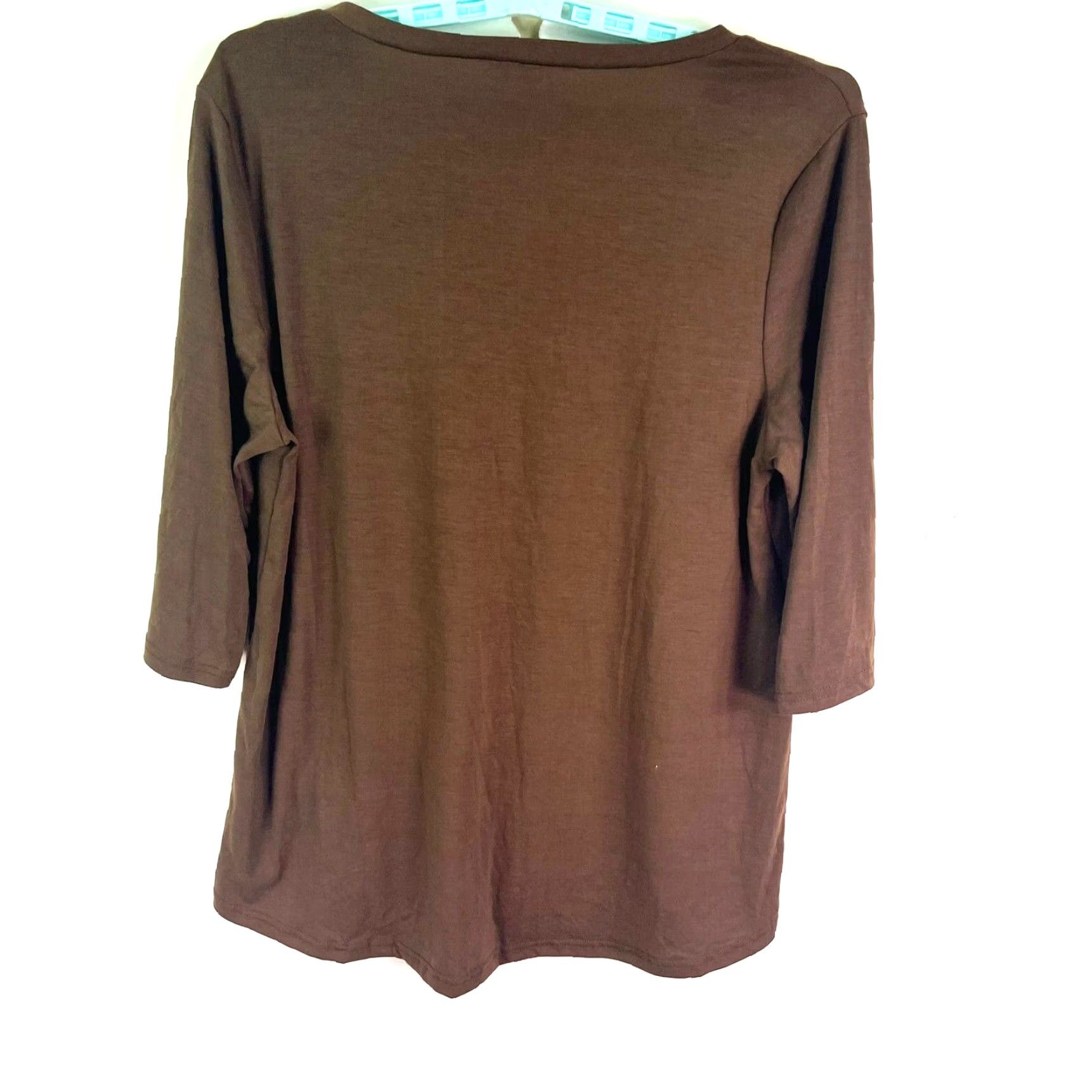 Vintage Fam-Fam V-Neck Tunic Top 3/4 Sleeve Womens XL Brown Solid Knit Stretch Blouse Casual Wear Womens Size XL / US 12-14 / IT 48-50 - 4 Thumbnail