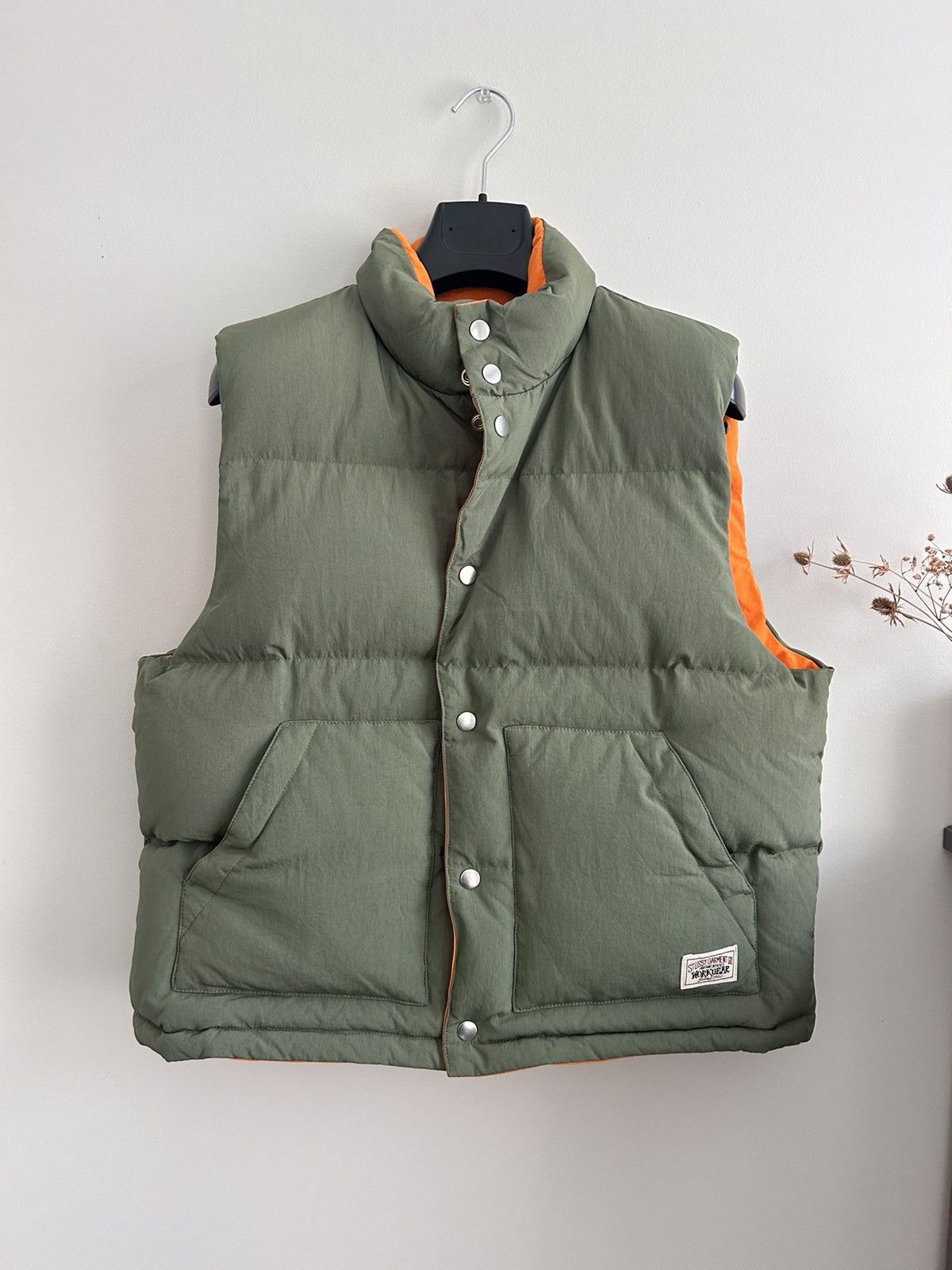 Image of Stussy Olive Vest, Reversible, Men's (Size Small)