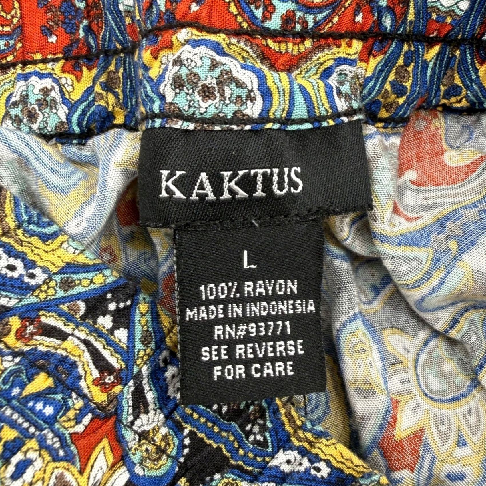 Vintage Kaktus Womens Paisley Print Rayon Pants Elastic Waist Boho Red Blue Size L Size 36" / US 14 / IT 50 - 3 Thumbnail