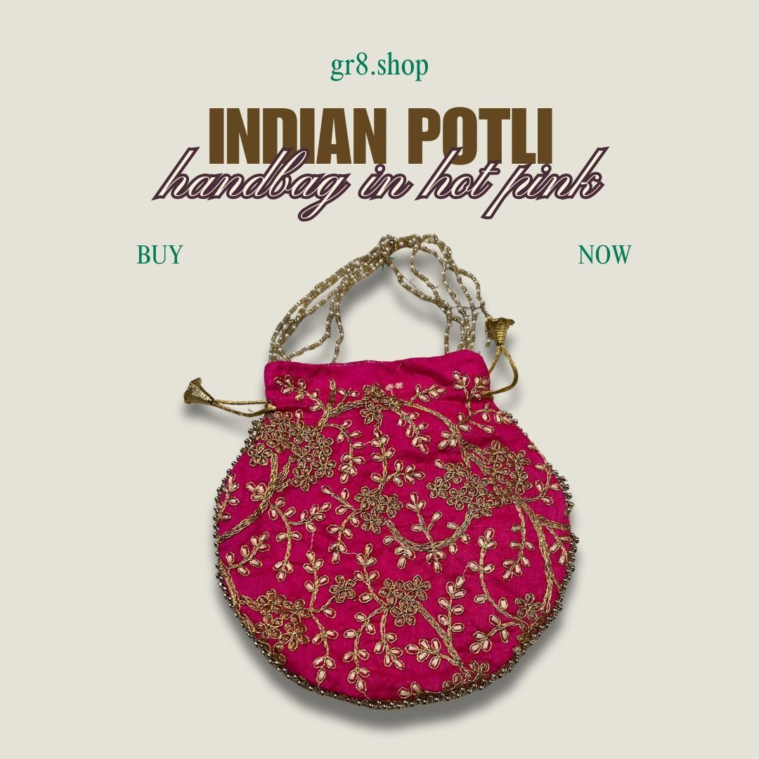 Other Indian Potli Handbag In Hot Pink With Gold Embroidery & Bead Size ONE SIZE - 1 Thumbnail