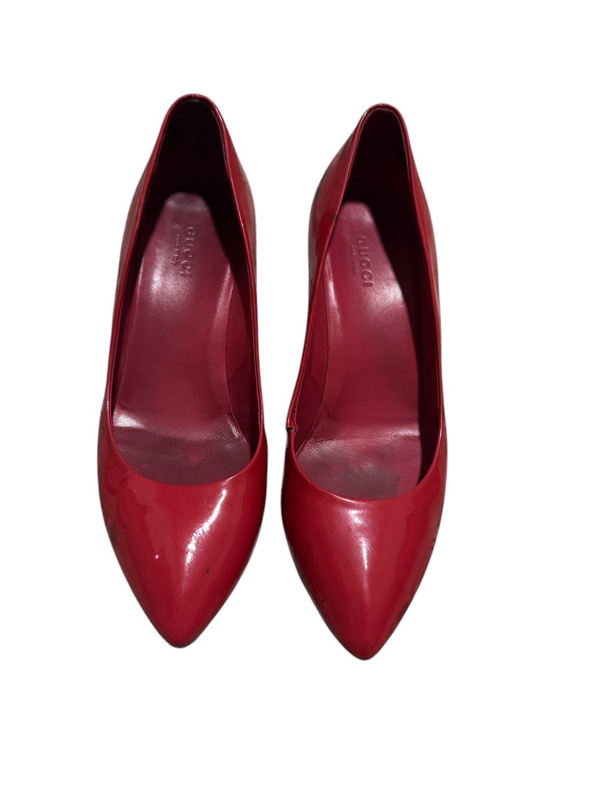 Gucci 🇮🇹 Gucci Red Patent Leather Pointed Toe Pump Heels Size US 7 / IT 37 - 3 Thumbnail