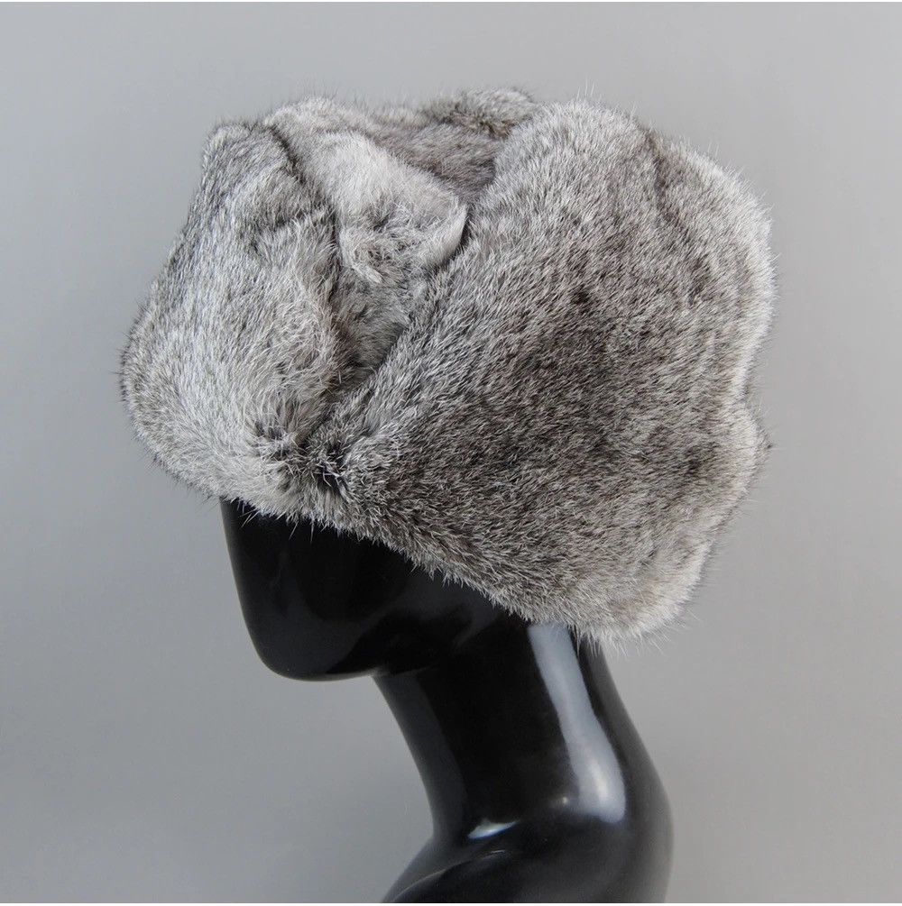 Other Warm Natural Rabbit Fur Bomber Hat With Earflaps Size ONE SIZE - 5 Thumbnail