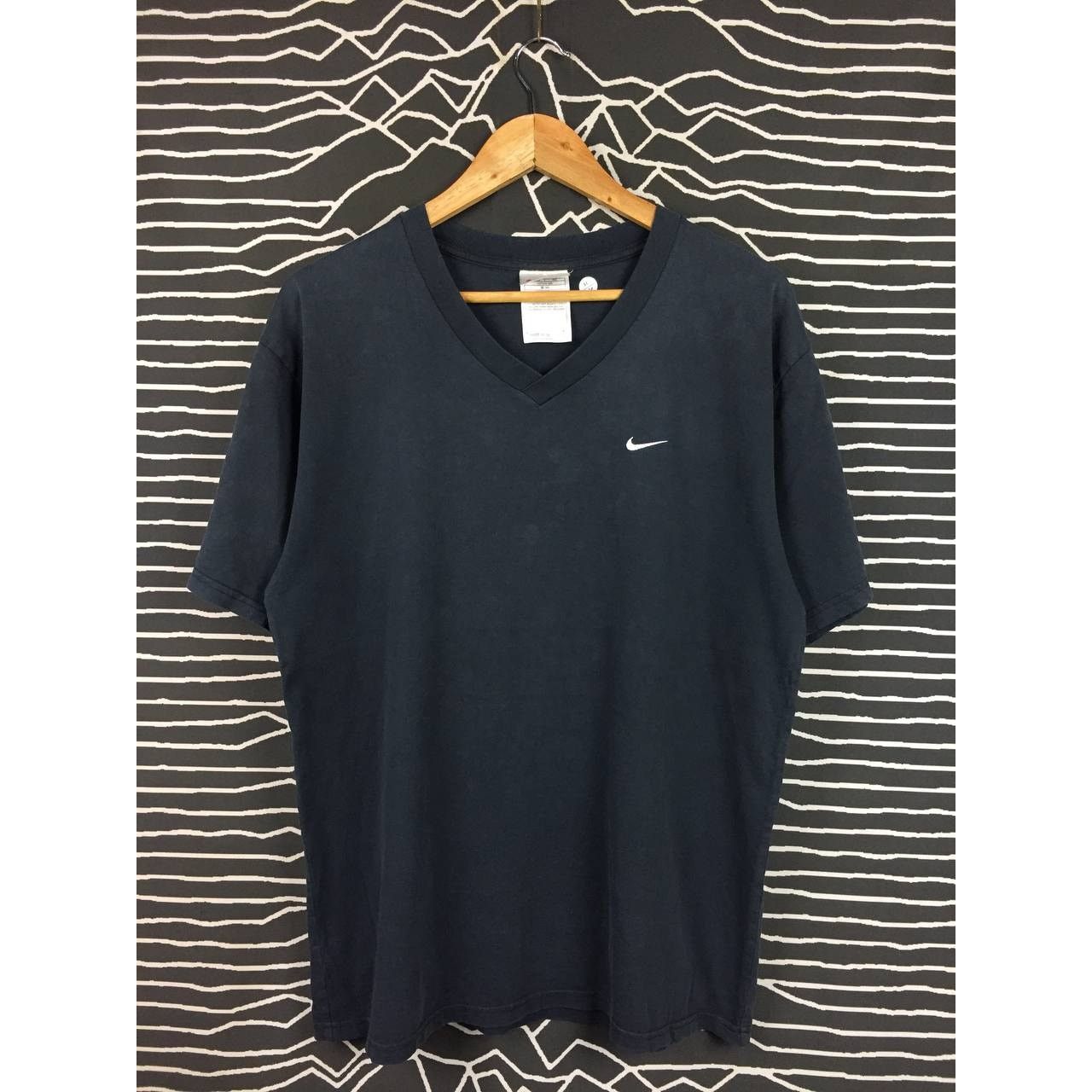 Nike × Vintage Vtg 90s Nike Swoosh Embroidered Logo V-Neck Tee Size US L / EU 52-54 / 3 - 1 Thumbnail