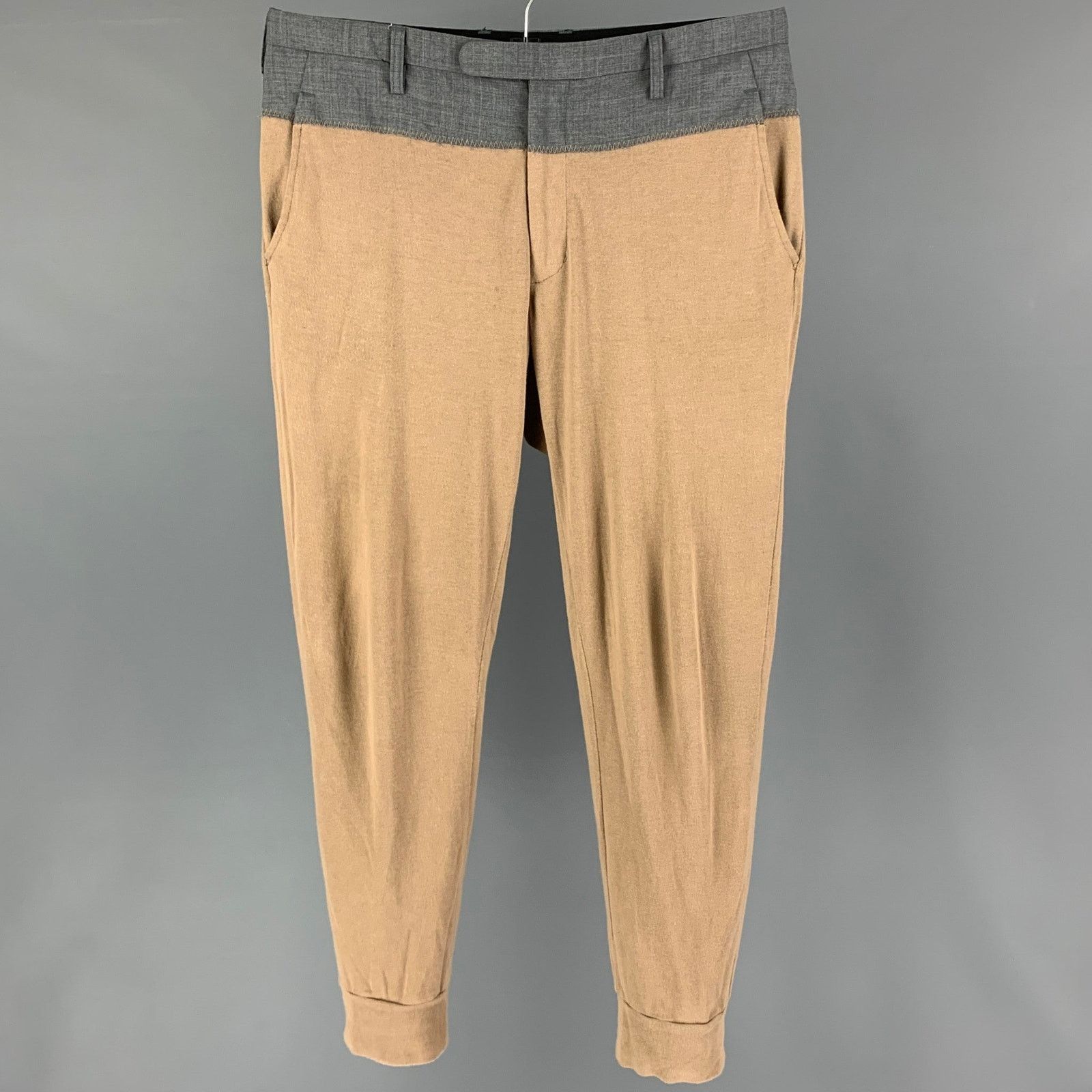 Kolor Size L Camel Grey Color Block Cotton Wool Joggers Pants Size US 34 / EU 50 - 1 Thumbnail