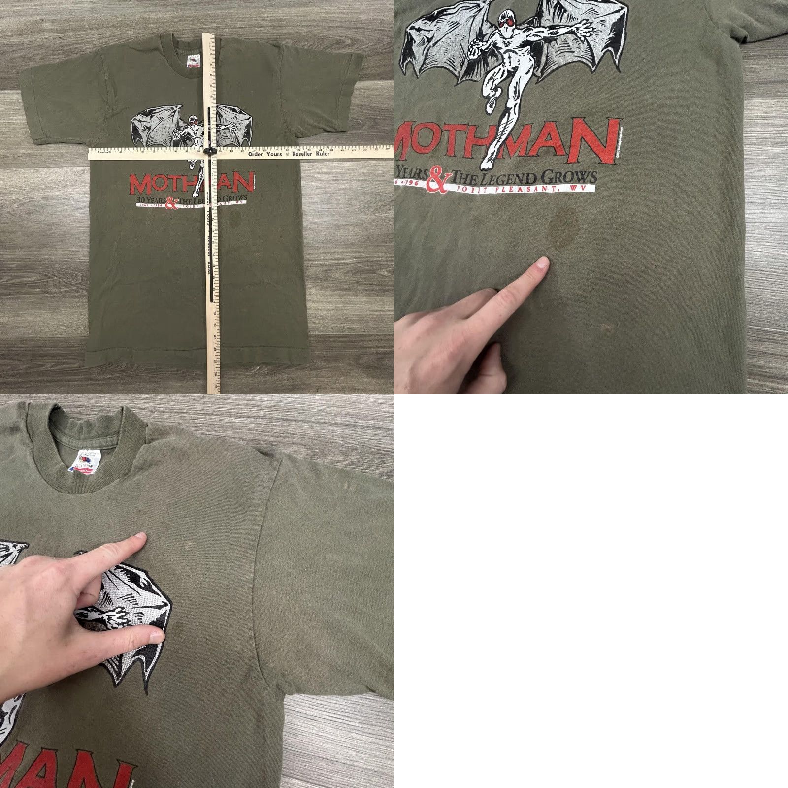 Fruit Of The Loom VINTAGE Mothman Shirt Mens Large 30 Years & The Legend Grows 1966–1996 Point Pleasant WV 90s USA Shirt Size US L / EU 52-54 / 3 - 8 Thumbnail