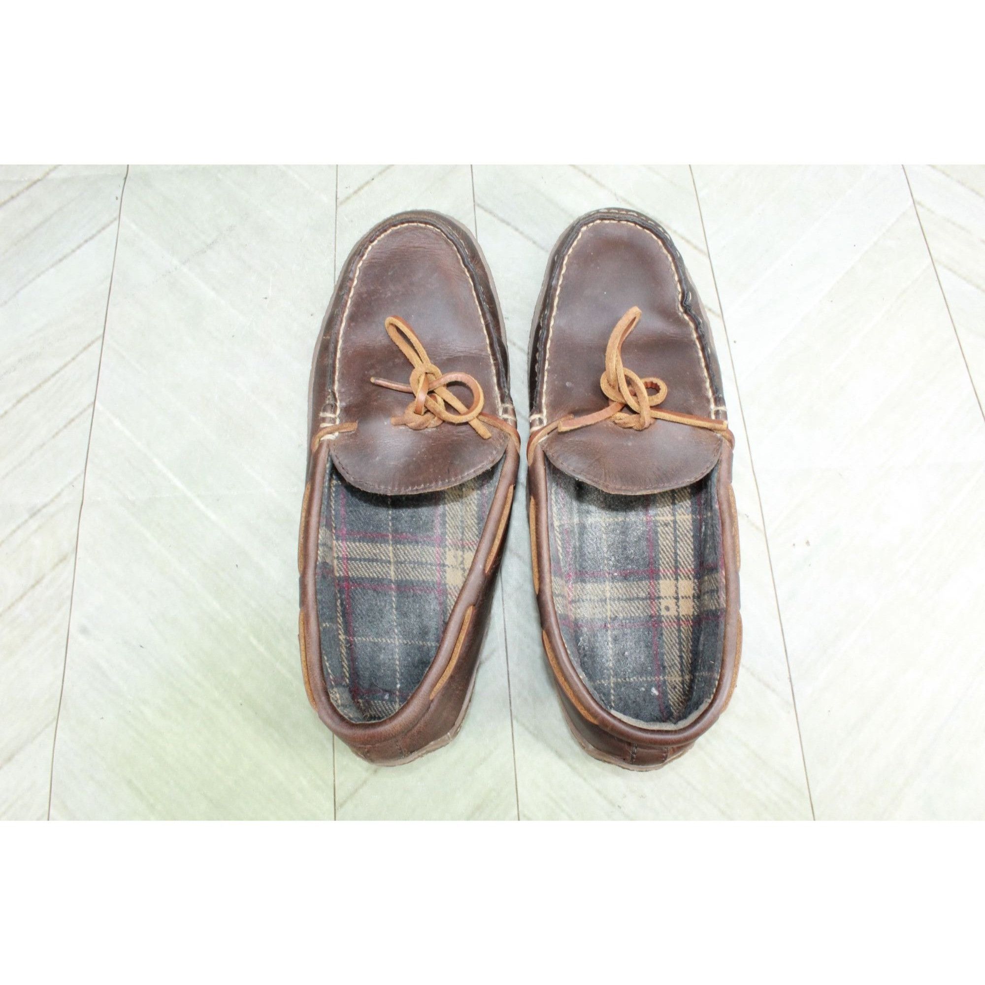 L.L. Bean LL Bean Flannel Lined Handsewn Brown Leather Slippers Size US 10 / EU 43 - 7 Thumbnail