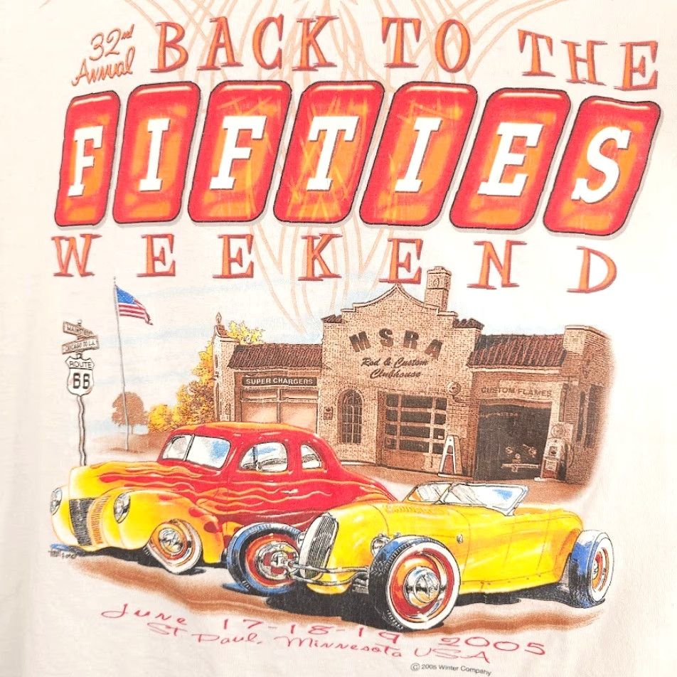 Gildan VINTAGE Car Show T Shirt Mens Size XL White Y2K 2005 Back To The Fifties Size US XXL / EU 58 / 5 - 3 Thumbnail