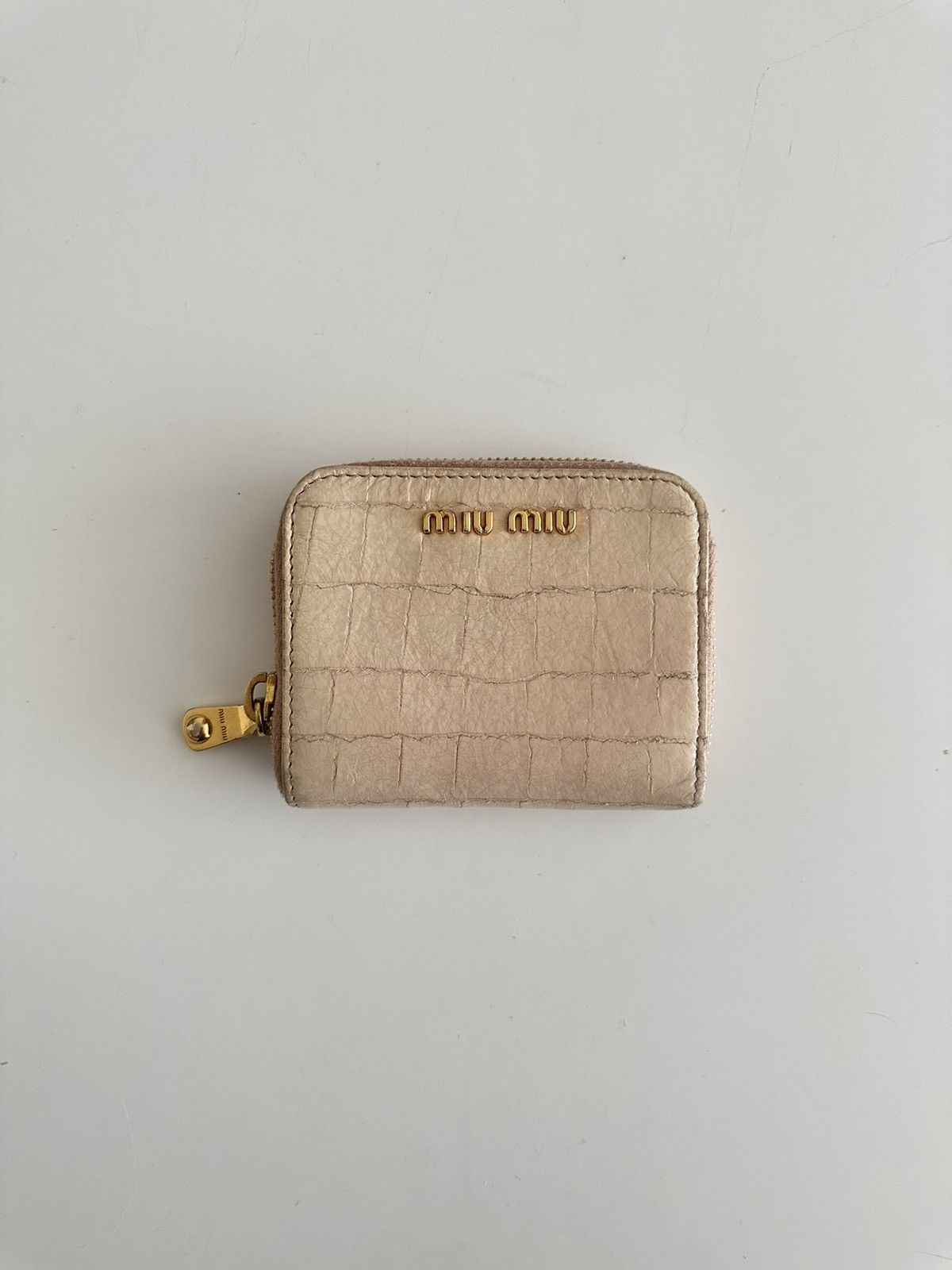 image of Miu Miu Beige Crocodile Print Wallet, Women's