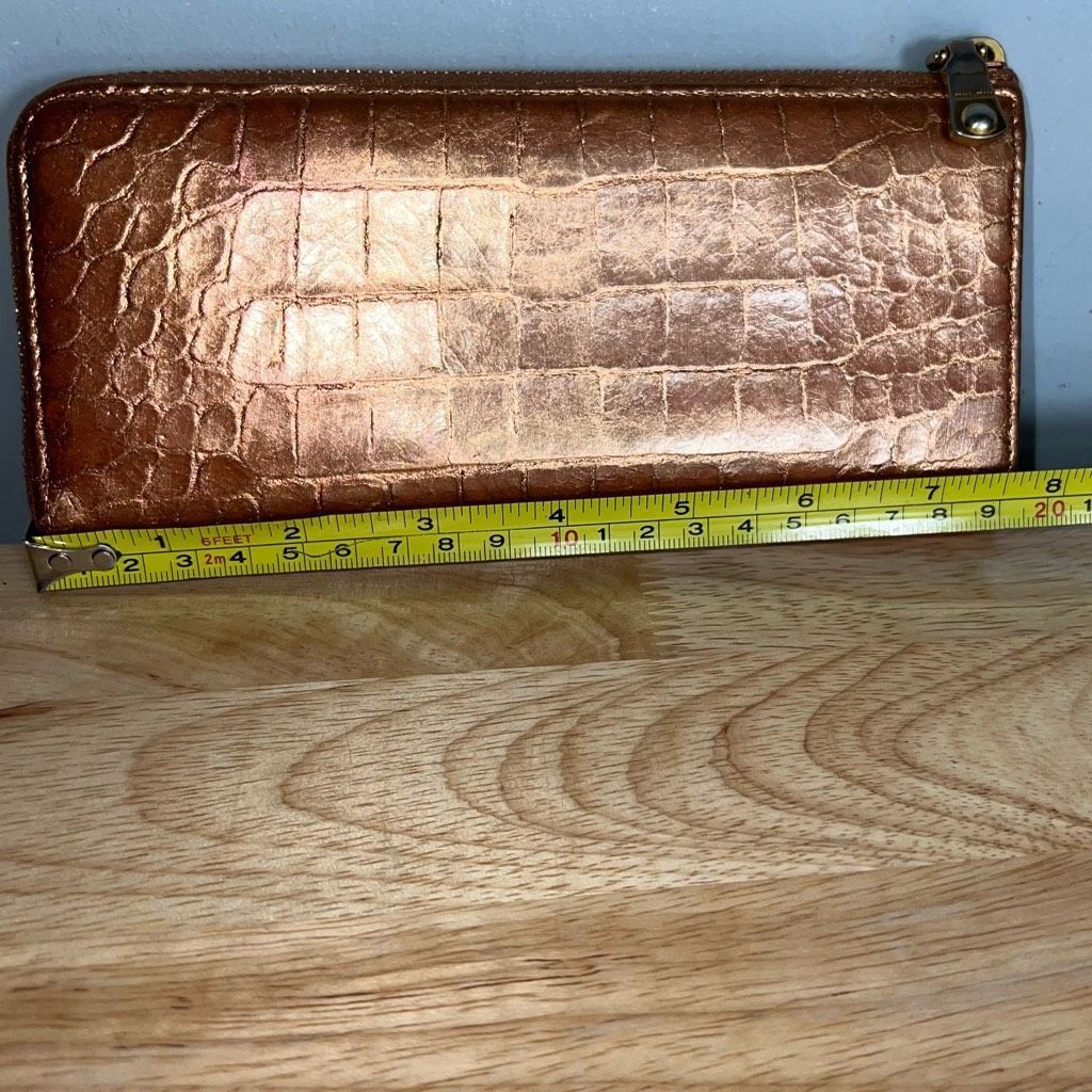 Miu Miu Miu Miu Croc Embossed Metallic Bronze Zip Around Long Accordion Upcycled Wallet Size ONE SIZE - 3 Thumbnail