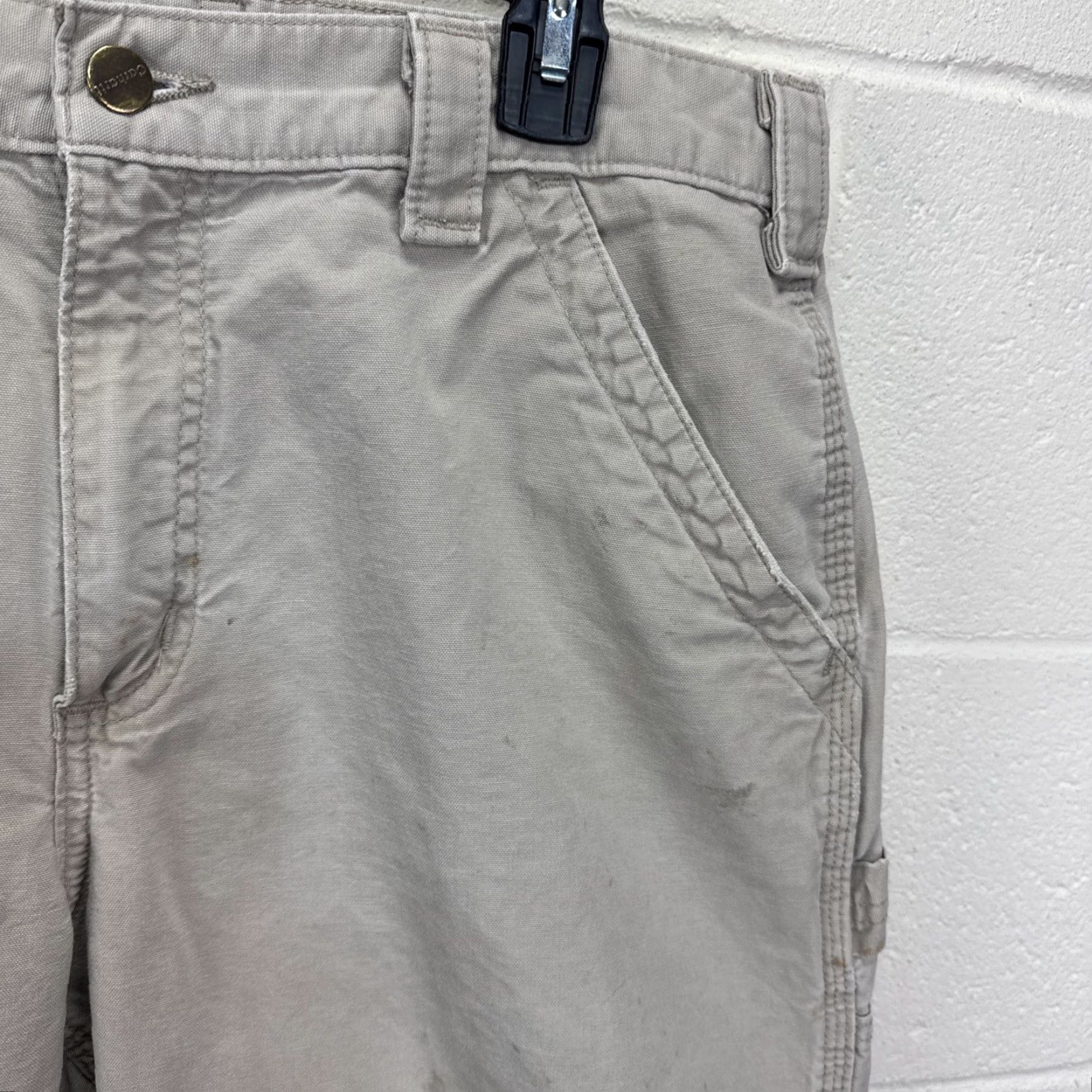 Carhartt VINTAGE Carhartt Pants Mens 32x32 Carpenter Tan Canvas Loose Fit 90s Retro Distressed Front Zip Button Pockets CT Carhartt B151 Mens pants Size US 32 / EU 48 - 3 Thumbnail