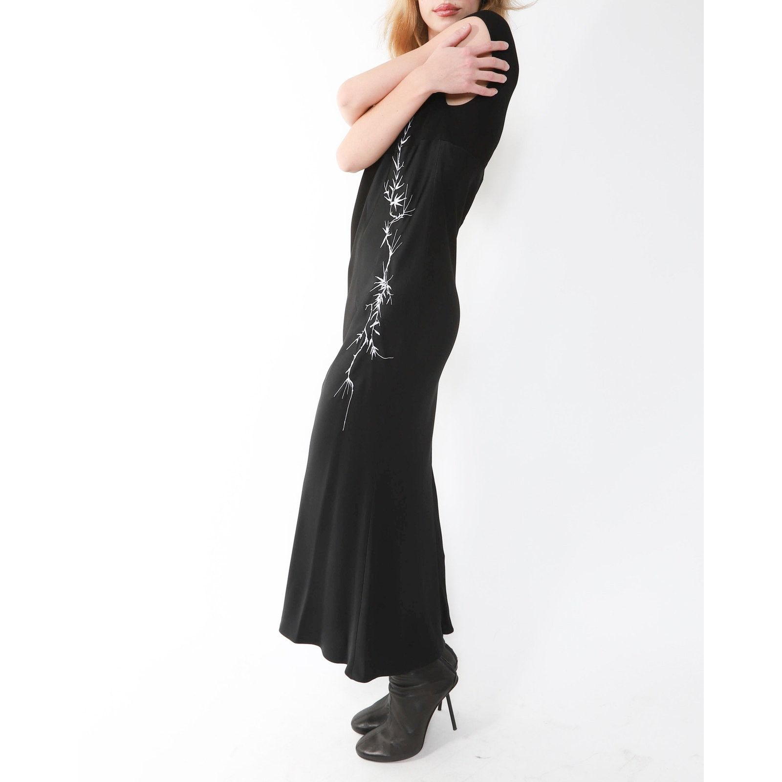 Haider Ackermann FW18 Floral Embroidered Two-Tone Dress in Black Silk Size XS / US 0-2 / IT 36-38 - 7 Thumbnail