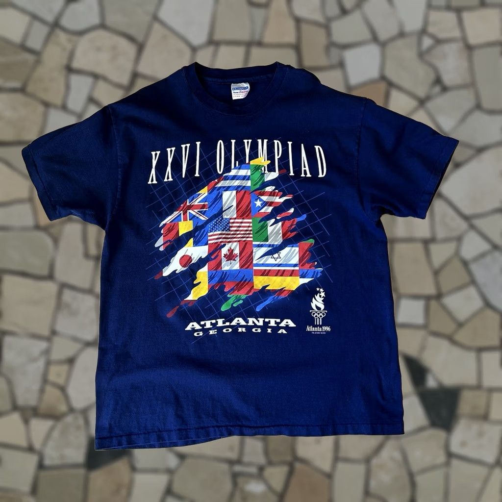 Vintage VINTAGE Champknit T-Shirt Olympic Atlanta Georgia 1996 USA 90s Graphic Print Tee Blue XL Mens Short Sleeve Cotton Crew Neck Regular Fit Size US XL / EU 56 / 4 - 1 Thumbnail