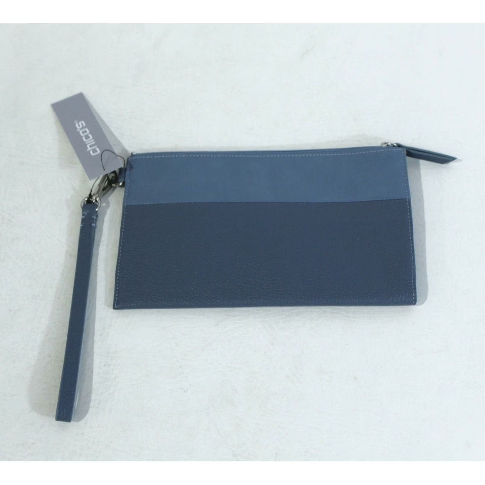 Vintage Chicos Women's Faux Leather Pull Tie Zipper Wristlet Blue One Size Size ONE SIZE - 4 Thumbnail