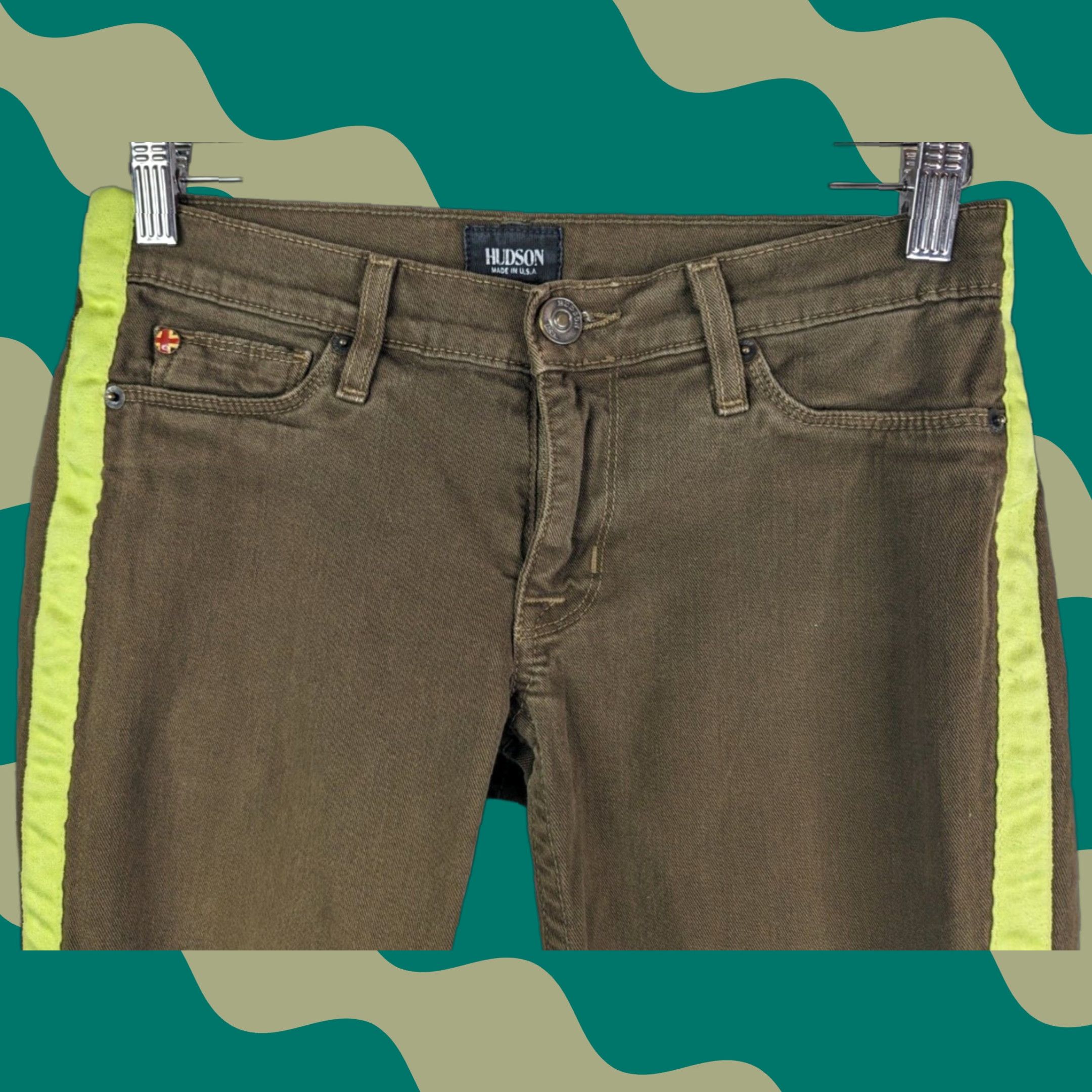 Hudson Hudson Loulou Tuxedo Crop Super Skinny Jeans Women's 25 Chopin Green Stripe USA Jeans Crop Green Stripe 25 Womens Size 42" / US 20 - 1 Thumbnail