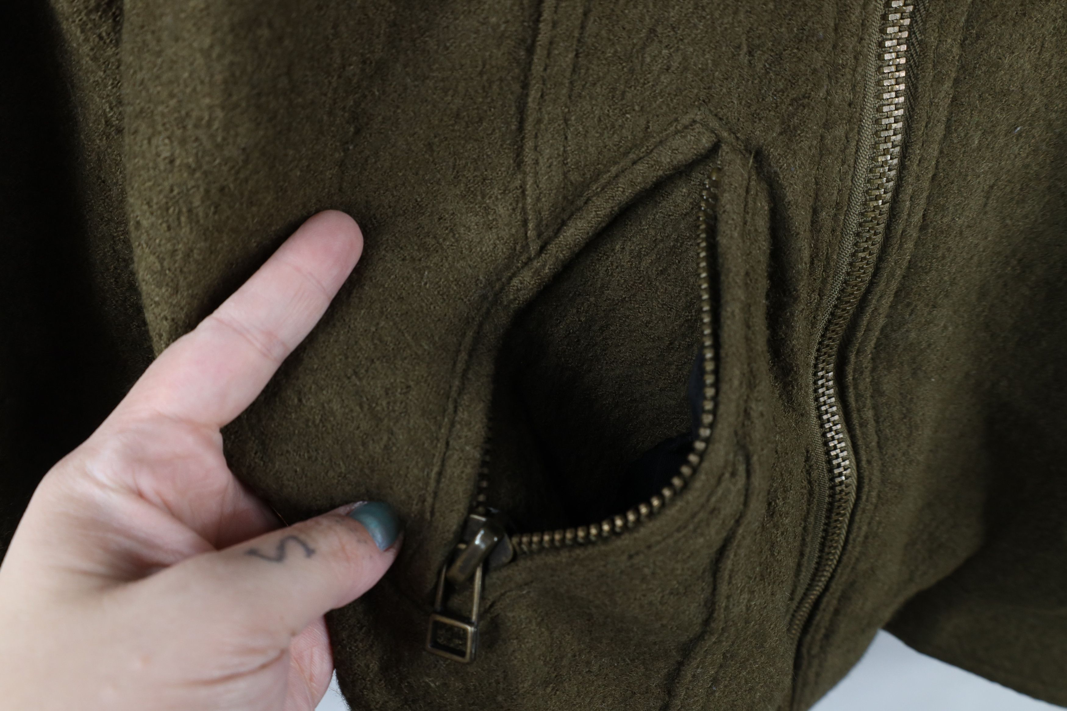 Free People × Vintage Free People Chic Asymmetrical Zip Wool Bomber Jacket Green Size M / US 6-8 / IT 42-44 - 4 Thumbnail