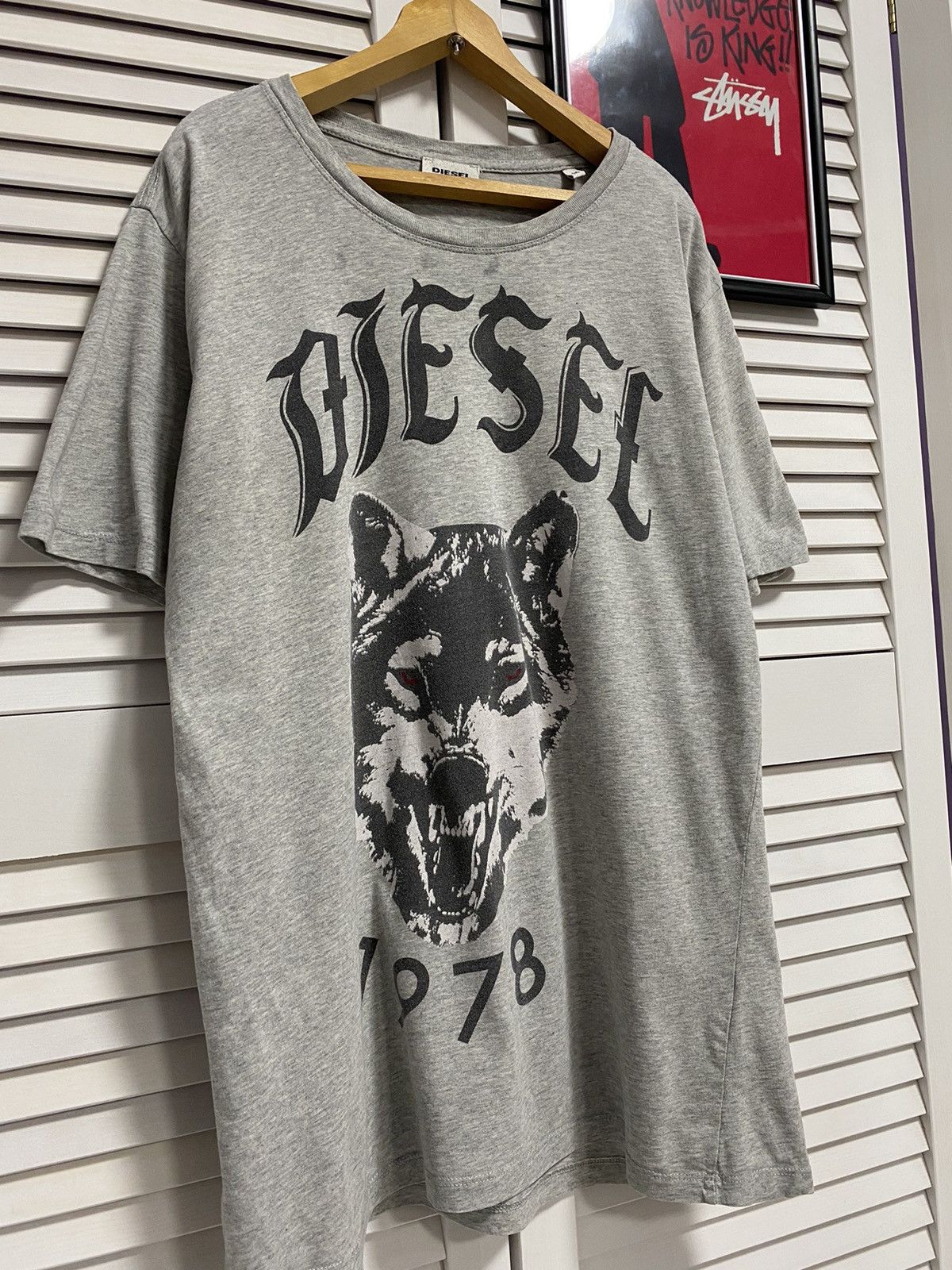 Diesel T-Shirt Diesel Tee Wolf Animal Grey Design Size US M / EU 48-50 / 2 - 2 Thumbnail