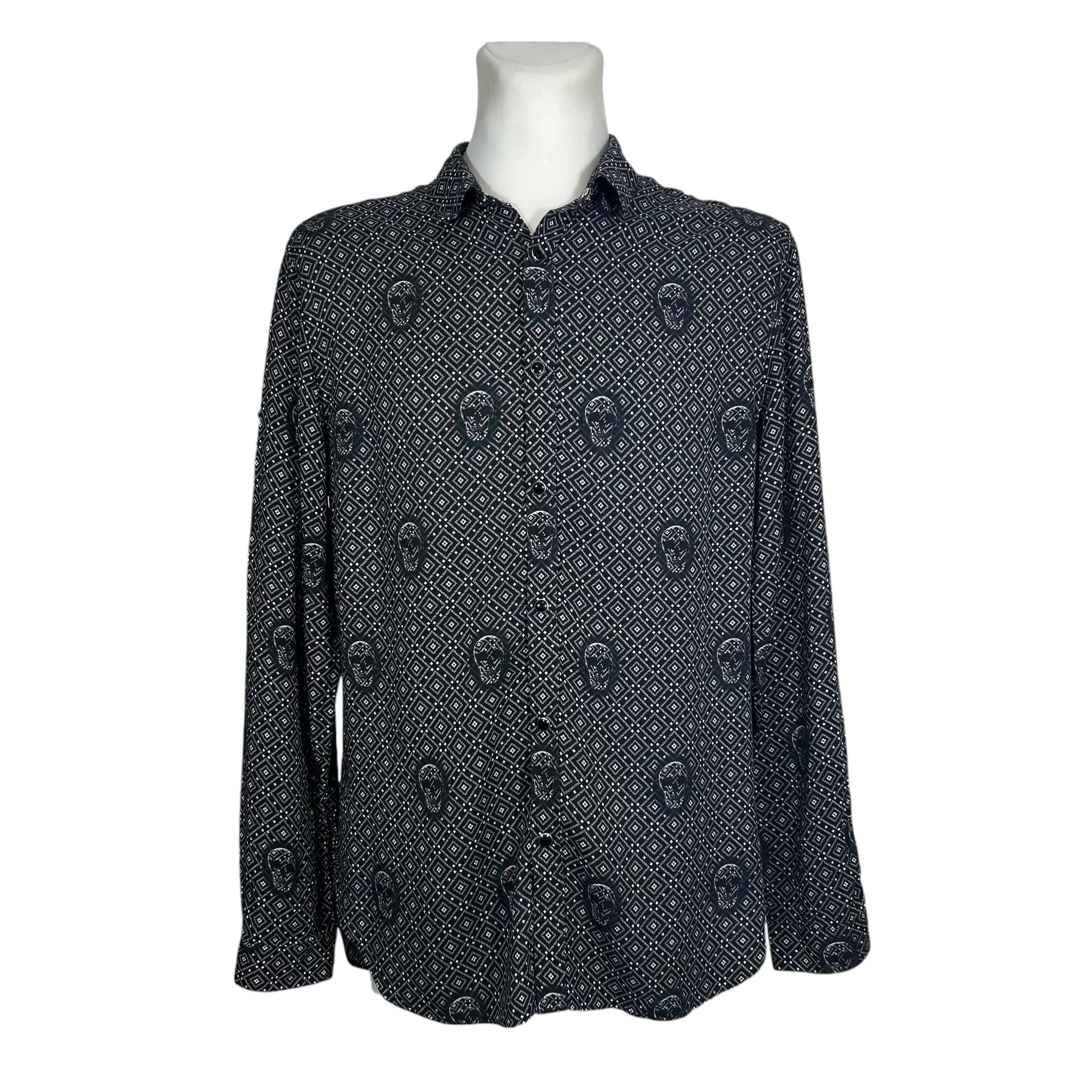 The Kooples The Kooples Black Viscose Skull Pattern Shirt Men's Size L Size US L / EU 52-54 / 3 - 1 Thumbnail