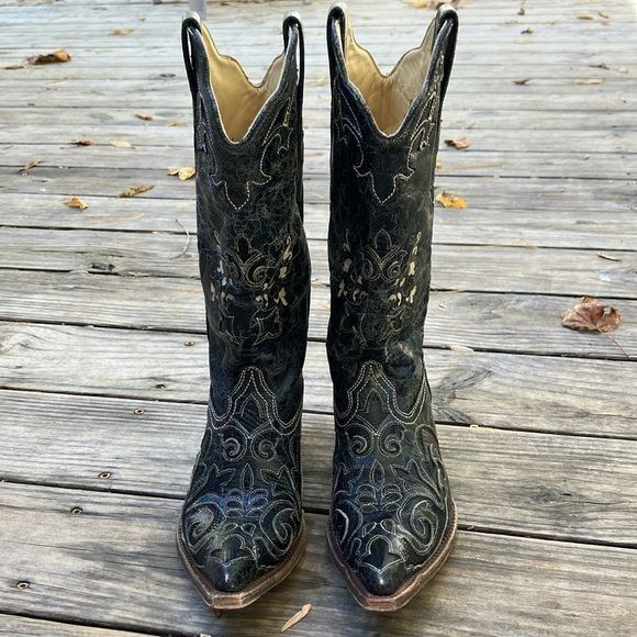 Corral Vintage Black Goat Leather Snake Western Cowboy Cowgi