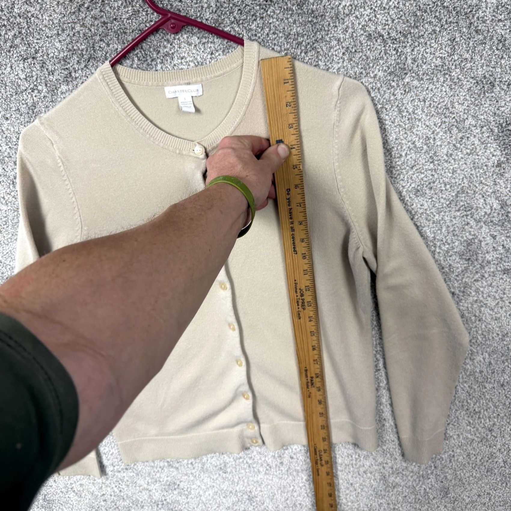 Charter Club VINTAGE Charter Club Cardigan Shirt Womens L Beige Tan Lightweight Knit Crew Neck Button Front 70% Rayon 30% Nylon Fall Casual Tight-Knit Size L / US 10 / IT 46 - 2 Thumbnail