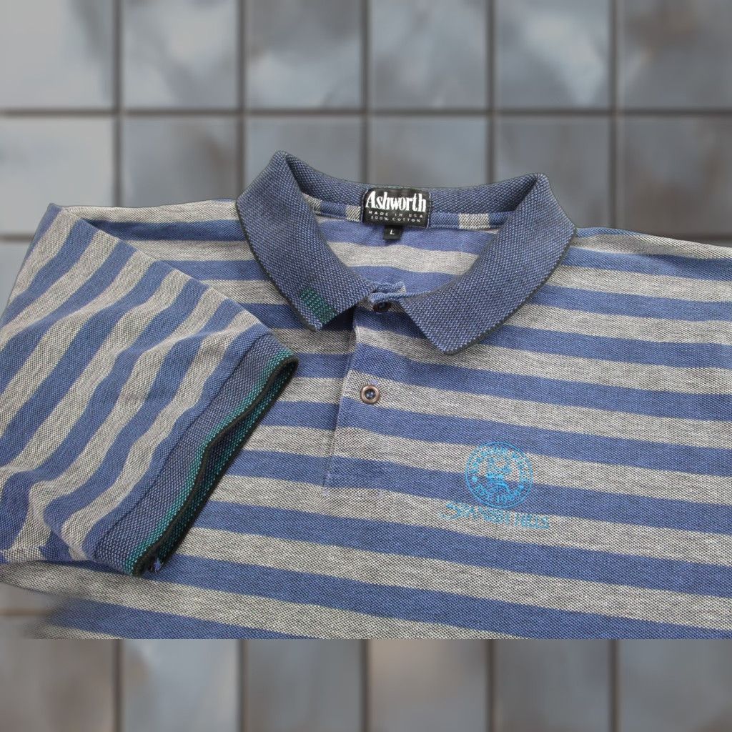 Vintage VINTAGE Ashworth Polo Shirt Mens Large Blue Gray Striped Spanish Hills Golf USA Cotton Size US L / EU 52-54 / 3 - 1 Thumbnail