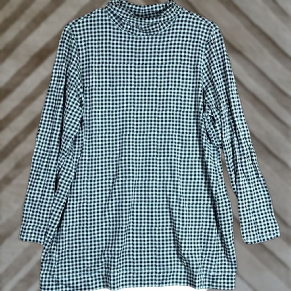 J. Jill J.Jill Women Shirt Plaid Turtleneck Tunic Gray L Stretch Supima Modal Blend Long Sleeve Womens Size L / US 10 / IT 46 - 1 Thumbnail