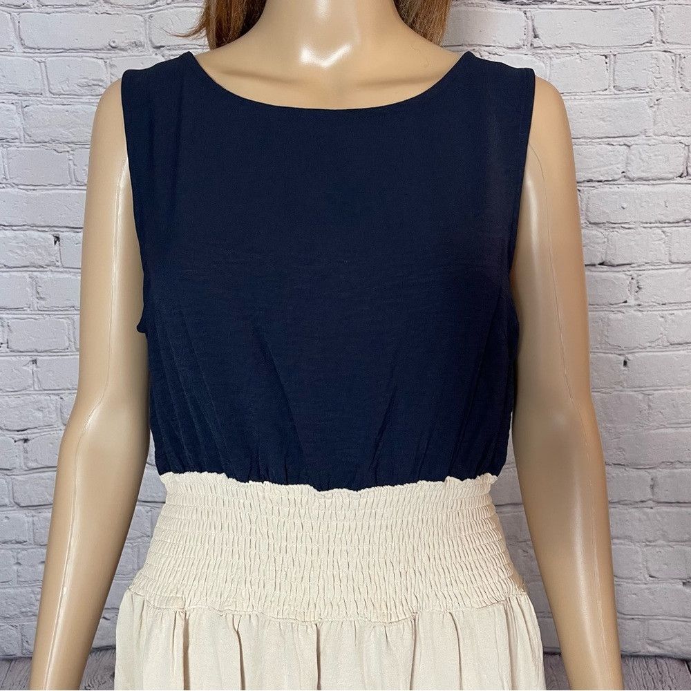 DKNY NWT New $139 DKNY Navy Ivory Layered Sleeveless Dress Size Size L / US 10 / IT 46 - 8 Thumbnail