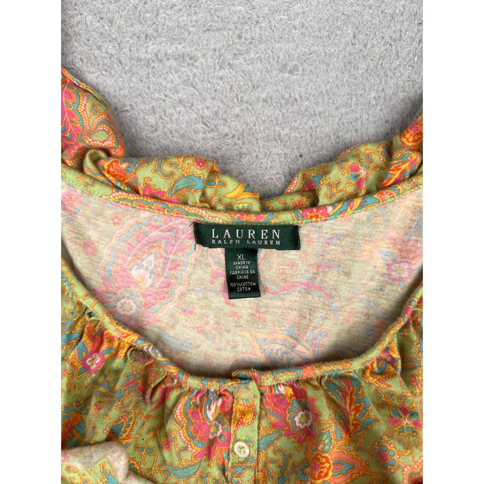 Ralph Lauren Lauren Ralph Lauren Shirt Women XL Green Paisley Henley Ruffle Tank Size XL / US 12-14 / IT 48-50 - 6 Thumbnail