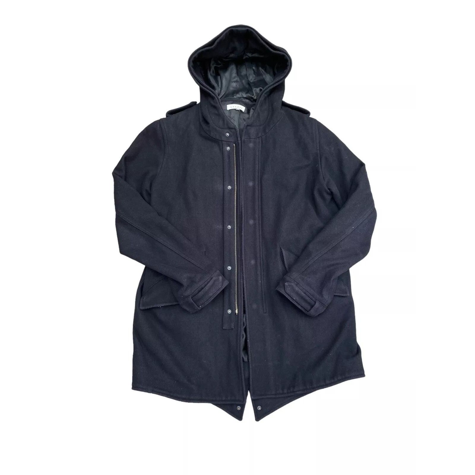Sandro Navy Wool Parka Coat Size US L / EU 52-54 / 3 - 1 Thumbnail