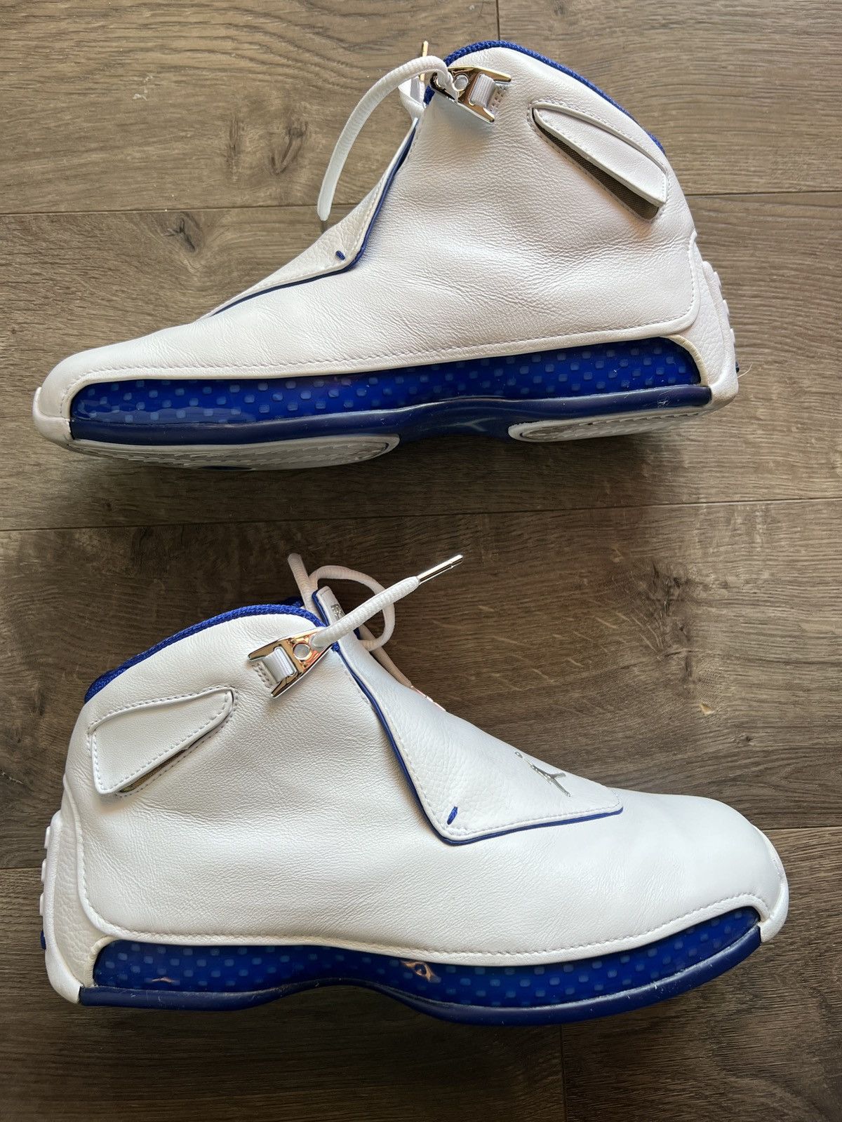 image of Air Jordan 18 OG White Sport Royal Shoes, Men's (Size 9.5)