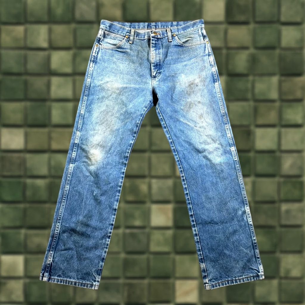 Wrangler Wrangler Cowboy Cut Straight Jeans Men’s 35x32 Blue Denim Cotton Faded Workwear Size US 35 - 1 Thumbnail