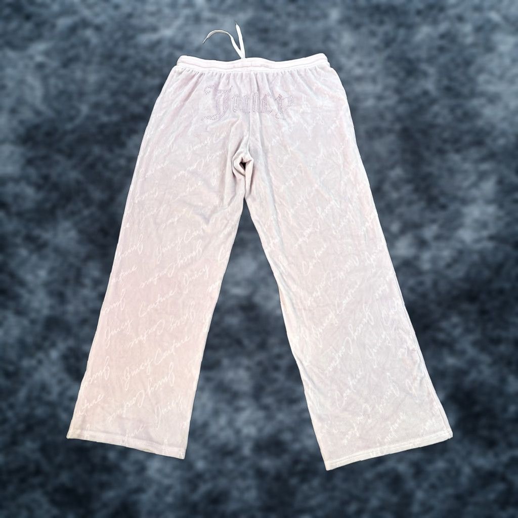Juicy Couture VINTAGE Juicy Couture Pants Sweatpants Wide-Leg Pink 90s Y2K Logos Velour Drawstring XL Womens Size 40" / US 18 - 1 Thumbnail
