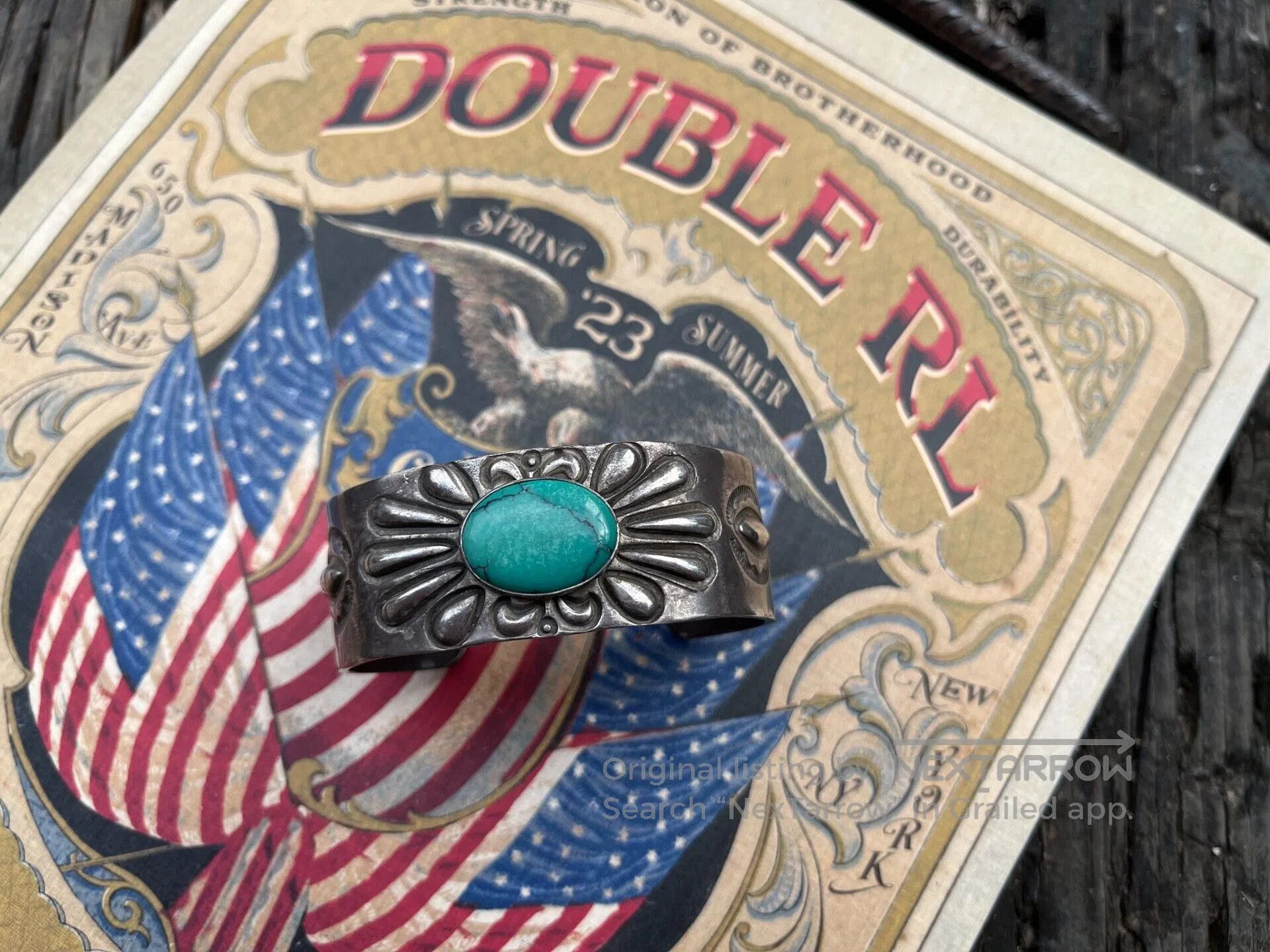 RRL Ralph Lauren vintage turquoise silver cuff bracelet. Size ONE SIZE - 3 Thumbnail