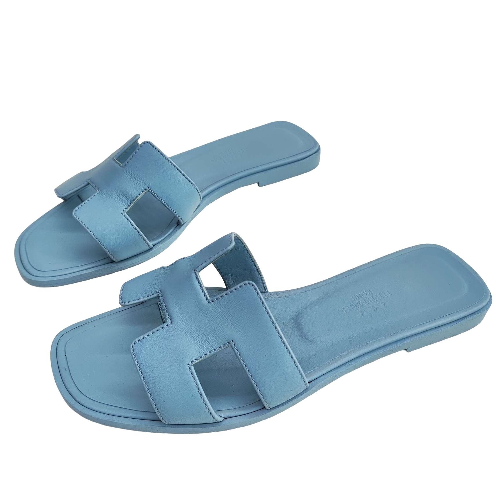 Hermes Hermès Oran Leather Sandals Blue Size 36 Size US 6 / IT 36 - 1 Thumbnail
