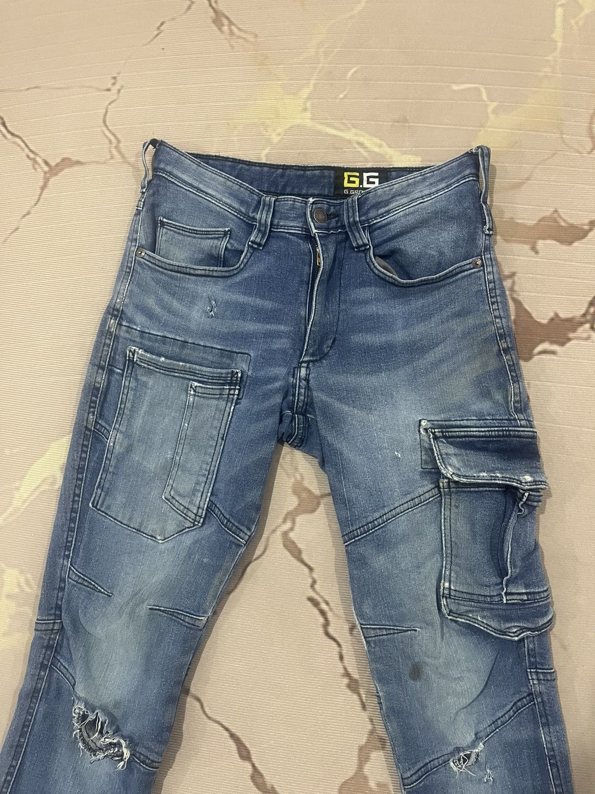 Japanese Brand G.Ground Cargo Denim Jeans Distressed Repair Streetwear Size US 28 / EU 44 - 2 Thumbnail