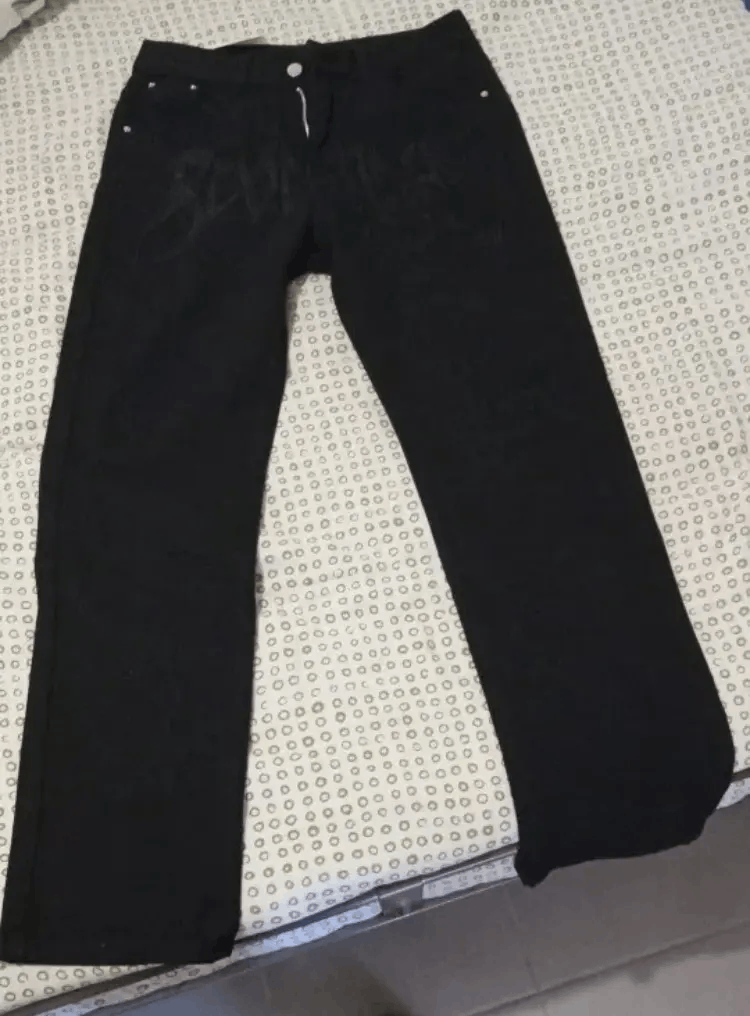 Japanese Brand Retro Black Embroidered Letter Jeans Size US 30 / EU 46 - 6 Thumbnail