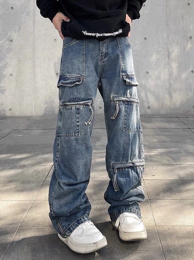 Vintage Retro punk side zip cargo jeans pants | Grailed