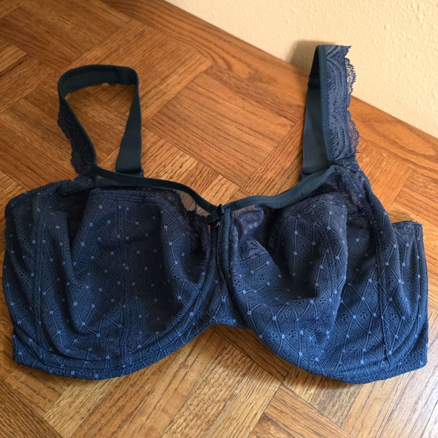 Vintage Rosa Faia Selma Lace Unlined Bra 32J Blue Underwire Balconette Womens Size ONE SIZE - 3 Thumbnail