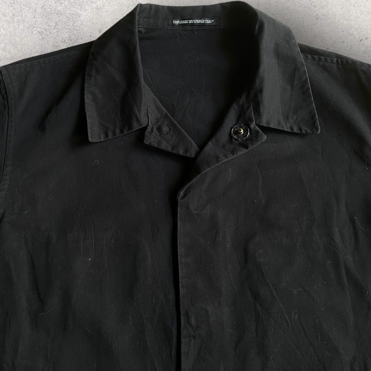 Yohji Yamamoto Black Cotton Open Collar Boxy Fit Jacket Size US L / EU 52-54 / 3 - 2 Thumbnail
