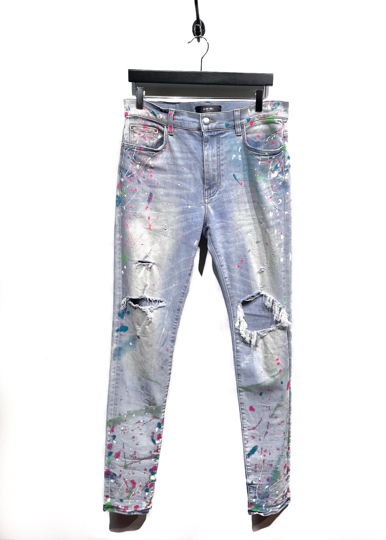 Amiri Amiri Light Blue Multicolour Paint Splattered Jeans Size US 33 - 1 Thumbnail