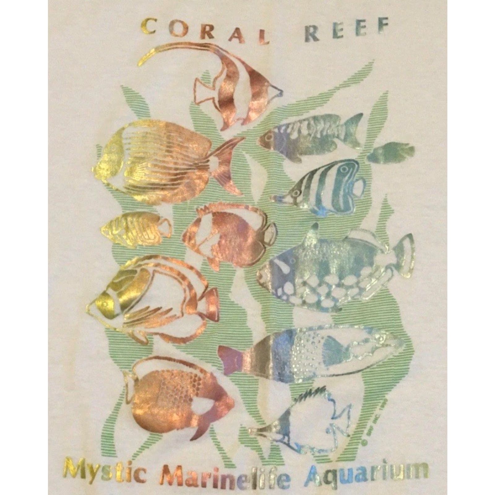 Vintage VINTAGE Mystic Aquarium Faded Coral Reef Shirt L White 90s 80s Surf Beach Grunge Rock Animals Art USA Hawaii Reef Fishing Ocean Reef Size US L / EU 52-54 / 3 - 2 Thumbnail